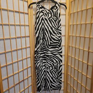 White House Black Womens Animal Striped Tie Neck Stretch Dress Sz S NWOT